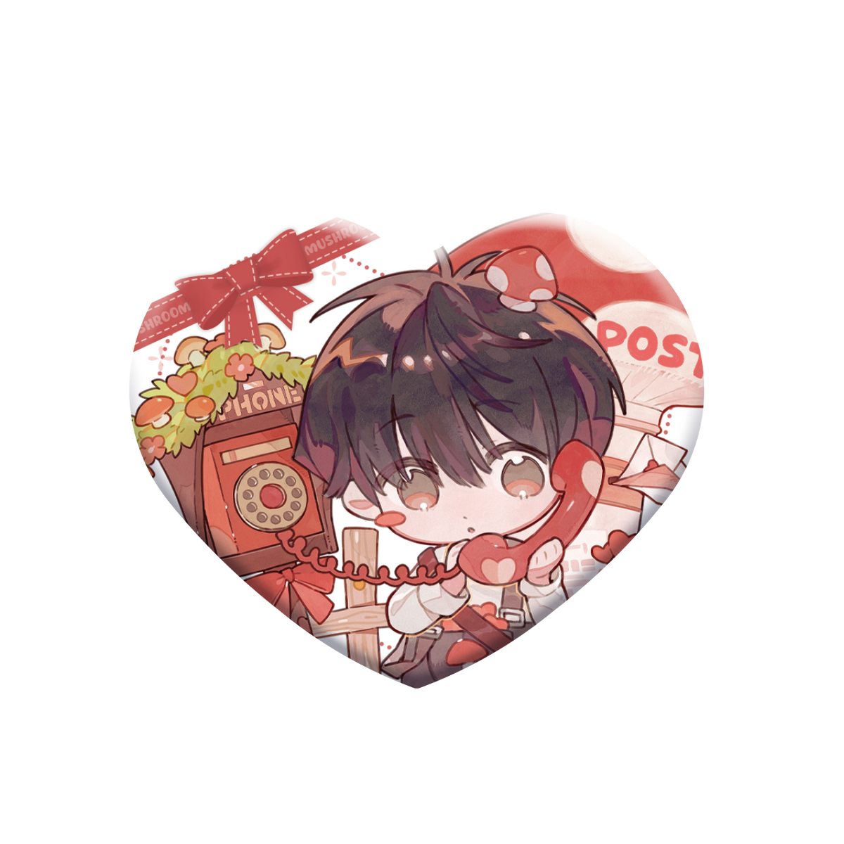 (Goods - Badge) Little Mushroom Valentine's Series Heart Signal Heart-Shaped Button Badge Set