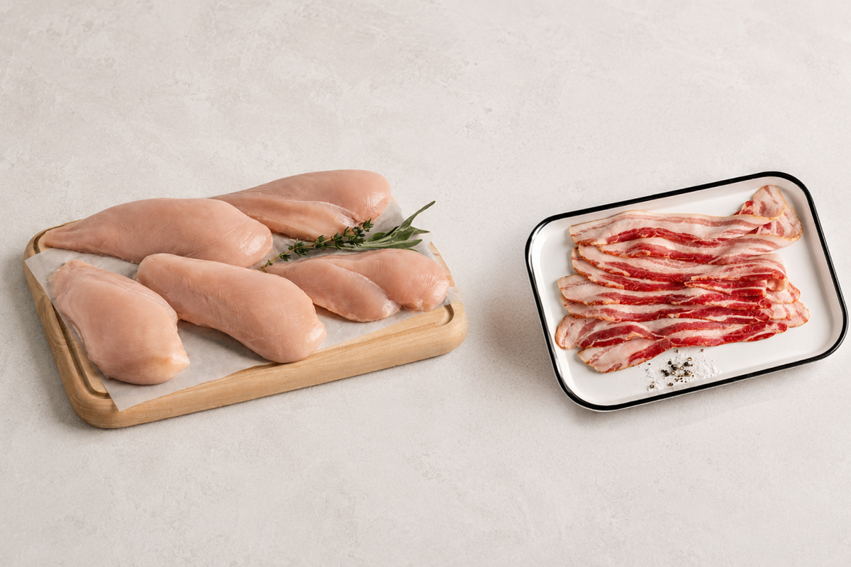 Chicken Breasts And Bacon In First Box