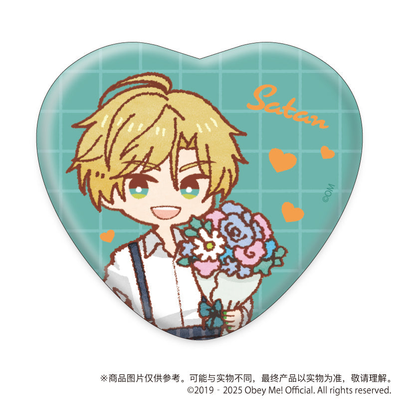 (1BOX=7)(Goods - Badge) Obey Me! Nightbringer Heart-shaped Button Badge 01 White Day ver. (Retro Art)